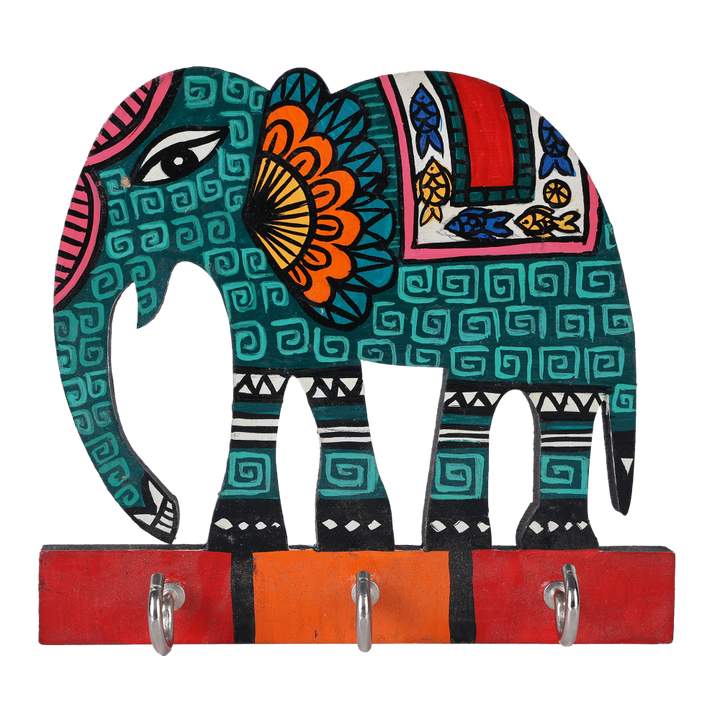 Indha Handcrafted Key Holder | Elephant Design Key Holder| Multicolor Key Holder | Reprocessed Wood Key Holder | Handmade | Handpainted Key Holder | Home Décor | Office Utility | Home Utility |