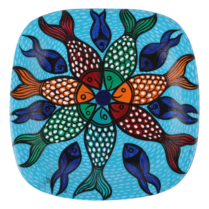 Indha Hand-Painted Ceramic Plate – School of Fishes | 15.5 cm | Blue | Decorative Tableware, Mug Cover, or Desk Organizer Tray