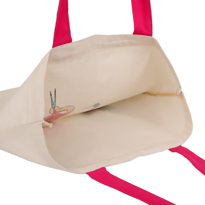 Indha Hand-Painted Bird Print Tote Bag – Cotton | Multi utility Shoulder Bag | Eco-Friendly | 40 x 38 cm