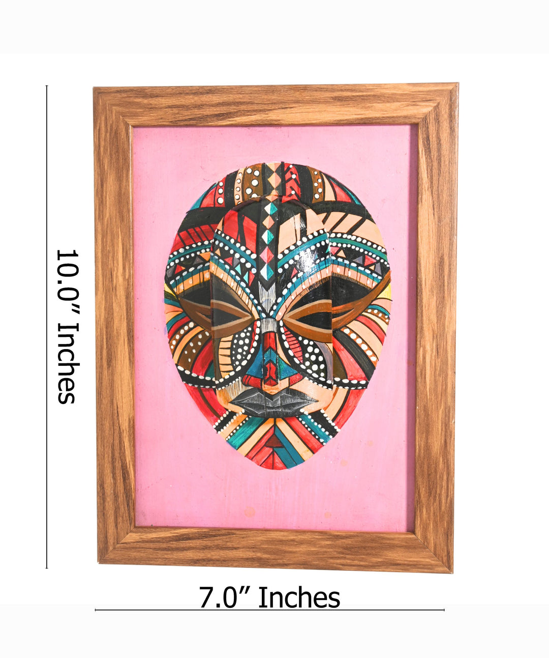 Indha Handpainted Tribal Face Wall Art | Upcycled Mouse &amp; MDF with Repurposed Wood Frame | Sustainable Ethnic Décor with Vegan Leather Back