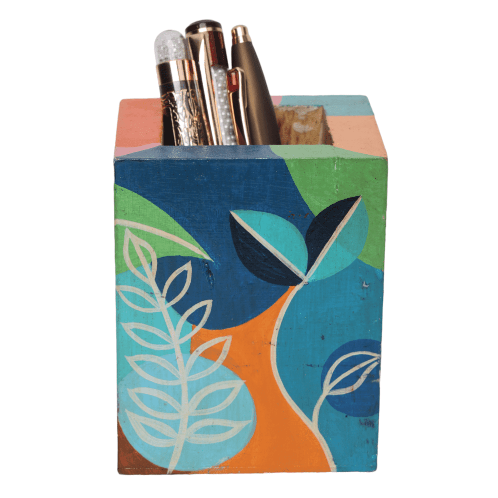 Indha's Hand-Painted MDF Pen Stand - A Sustainable and Stylish Solution for Organizing Your Writing Essentials | Decorative Hand Painted Pen Stand |