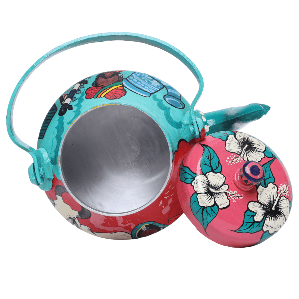 Indha Hand-Painted Aluminium Kettle with Traditional Village Theme Print – Large Decorative Serving Kettle, Perfect for Holiday Entertaining and Elegant Home Decor Gift &amp; Corporate Gifts