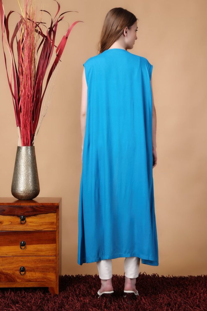 Indha Shrug | Blue Rayon Shrug | Sleeveless Shrug | Shrugs For Women | Traditional Shrugs | Gifting | Fashion Wear | Indo Western Shrug | Fashion Apparel | Ethnic