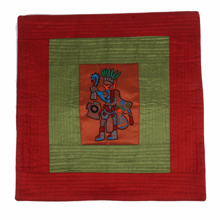 Indha Hand-Embroidered Ancient Indian Motif Cushion Covers - Set of 2 | Dupion Silk, 16x16 Inches, Spartan Motif