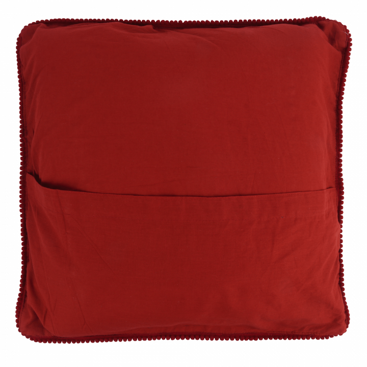 Kathakali Dancer Face Hand Embroidered Blue &amp; Red Throw Dupion Silk Cushion Cover Set (Set of 2) Home Décor | Home Furnishing | Throw Cushion Covers | Corporate Gifting | Hand Embroidered Cushion Cover