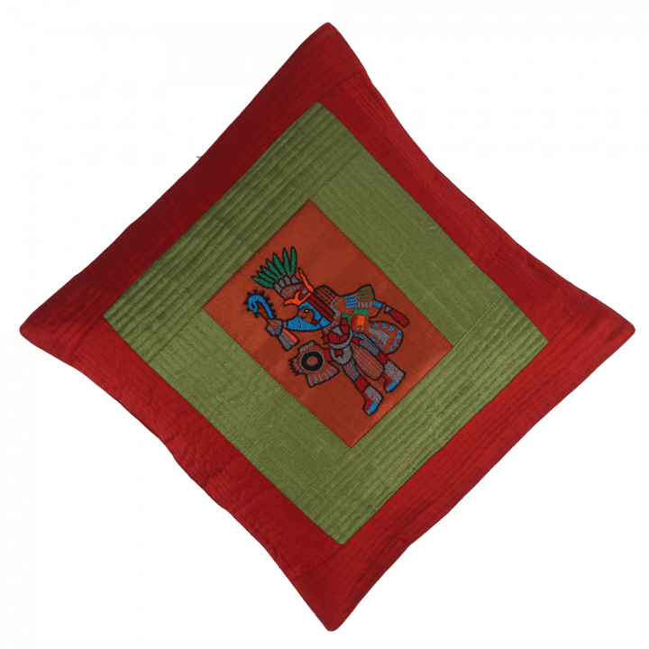 Indha Hand-Embroidered Ancient Indian Motif Cushion Covers - Set of 2 | Dupion Silk, 16x16 Inches, Spartan Motif