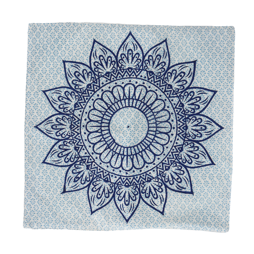 Indha Hand Block Printed Cushion Cover Flower Print | 16X16 inches Decorative Cushion Covers (Set of 2)