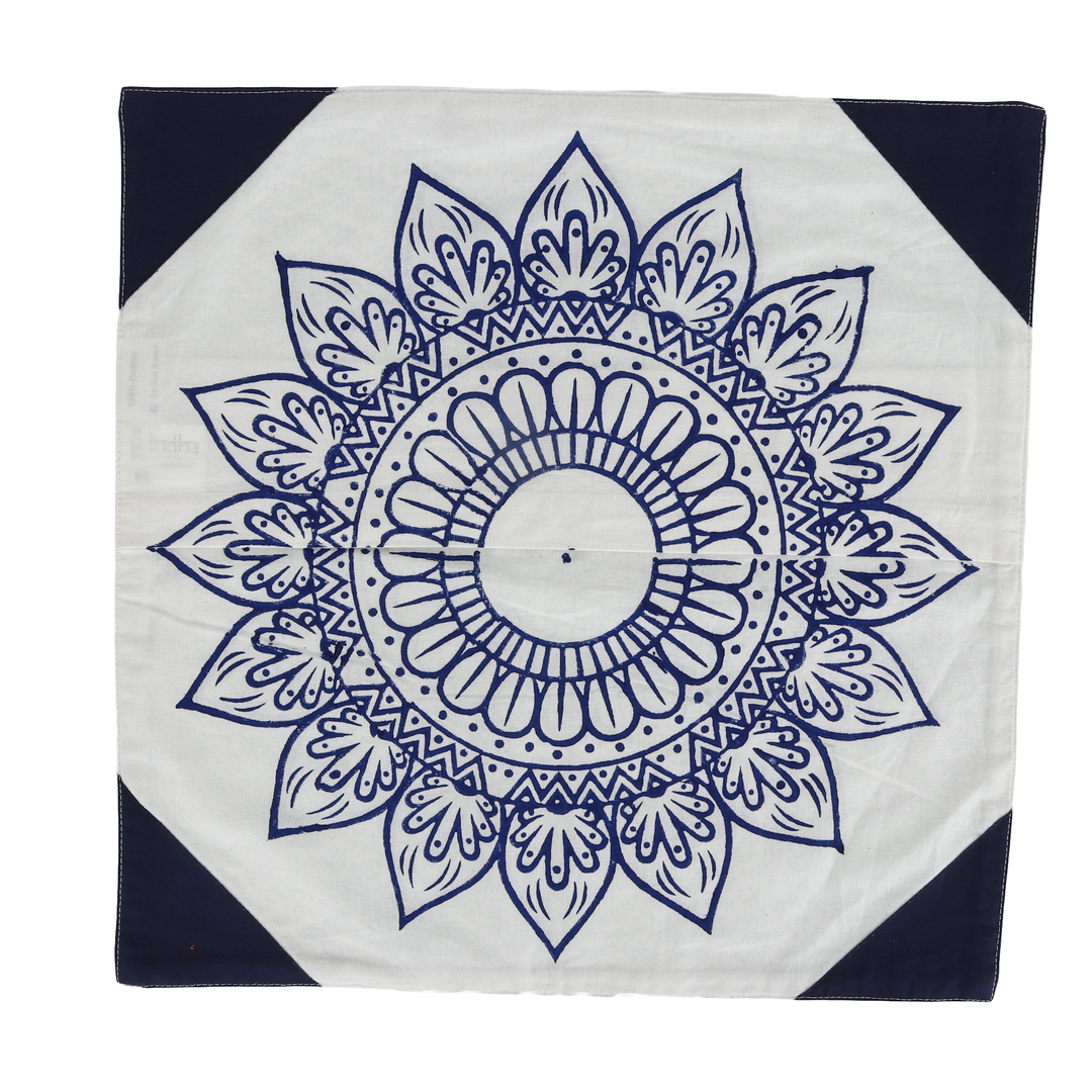 Indha Hand Block Printed Cushion Cover Flower Print | 16X16 inches Decorative Cushion Covers (Set of 2)