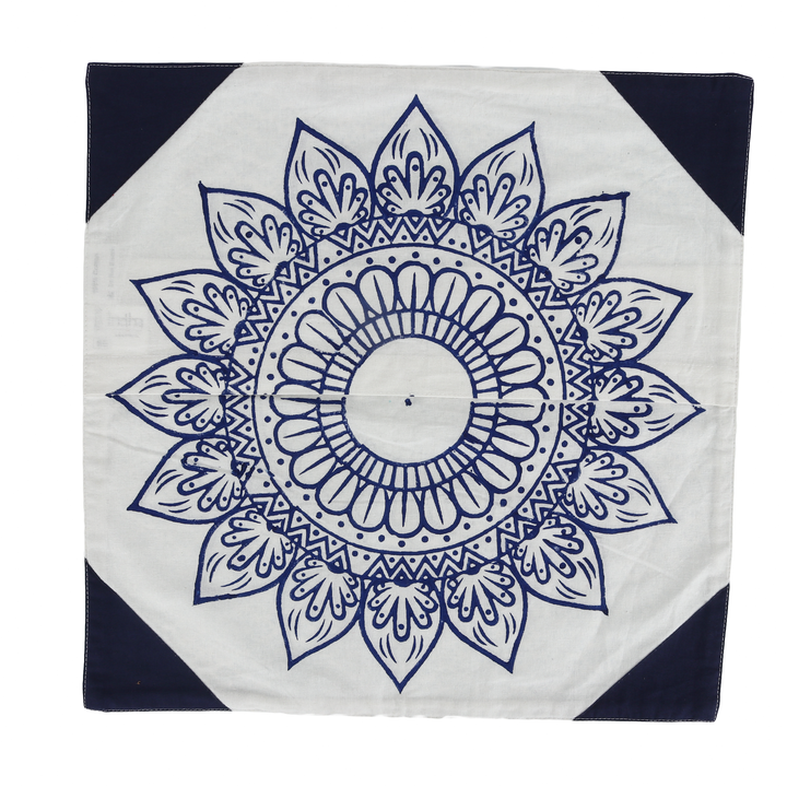 Indha Hand Block Printed Cushion Cover Flower Print | 16X16 inches Decorative Cushion Covers (Set of 2)