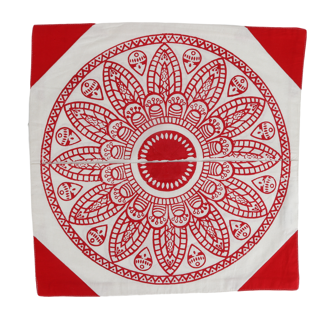 Indha Block Printed Cushion Cover Flower Print Red | 16x16 Cushion Cover Set of 2 |Home Utility | Home Decor | Home Furnishing | Throw Cushion Cover Set | Corporate Gifting