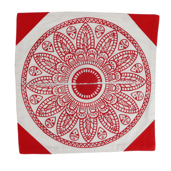 Indha Block Printed Cushion Cover Flower Print Red | 16x16 Cushion Cover Set of 2 |Home Utility | Home Decor | Home Furnishing | Throw Cushion Cover Set | Corporate Gifting