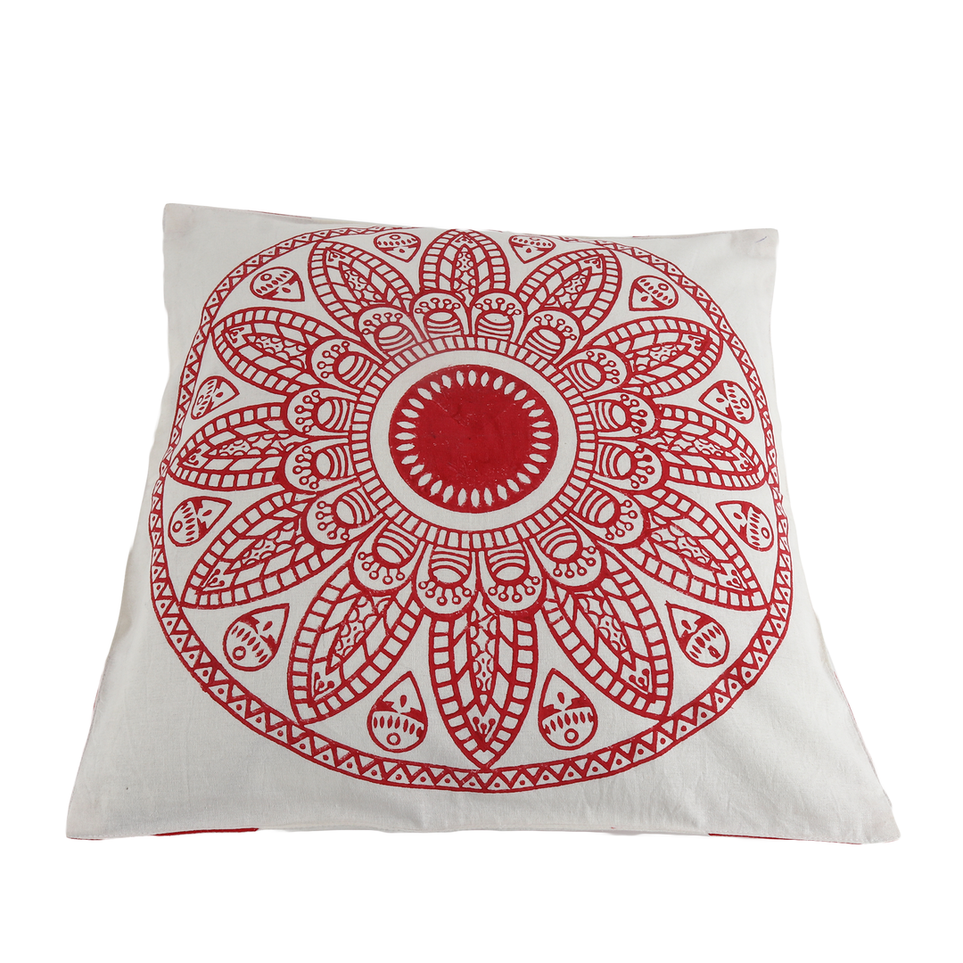 Indha Block Printed Cushion Cover Flower Print Red | 16x16 Cushion Cover Set of 2 |Home Utility | Home Decor | Home Furnishing | Throw Cushion Cover Set | Corporate Gifting