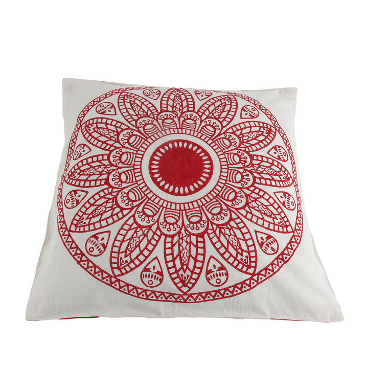 Indha Block Printed Cushion Cover Flower Print Red | 16x16 Cushion Cover Set of 2 |Home Utility | Home Decor | Home Furnishing | Throw Cushion Cover Set | Corporate Gifting