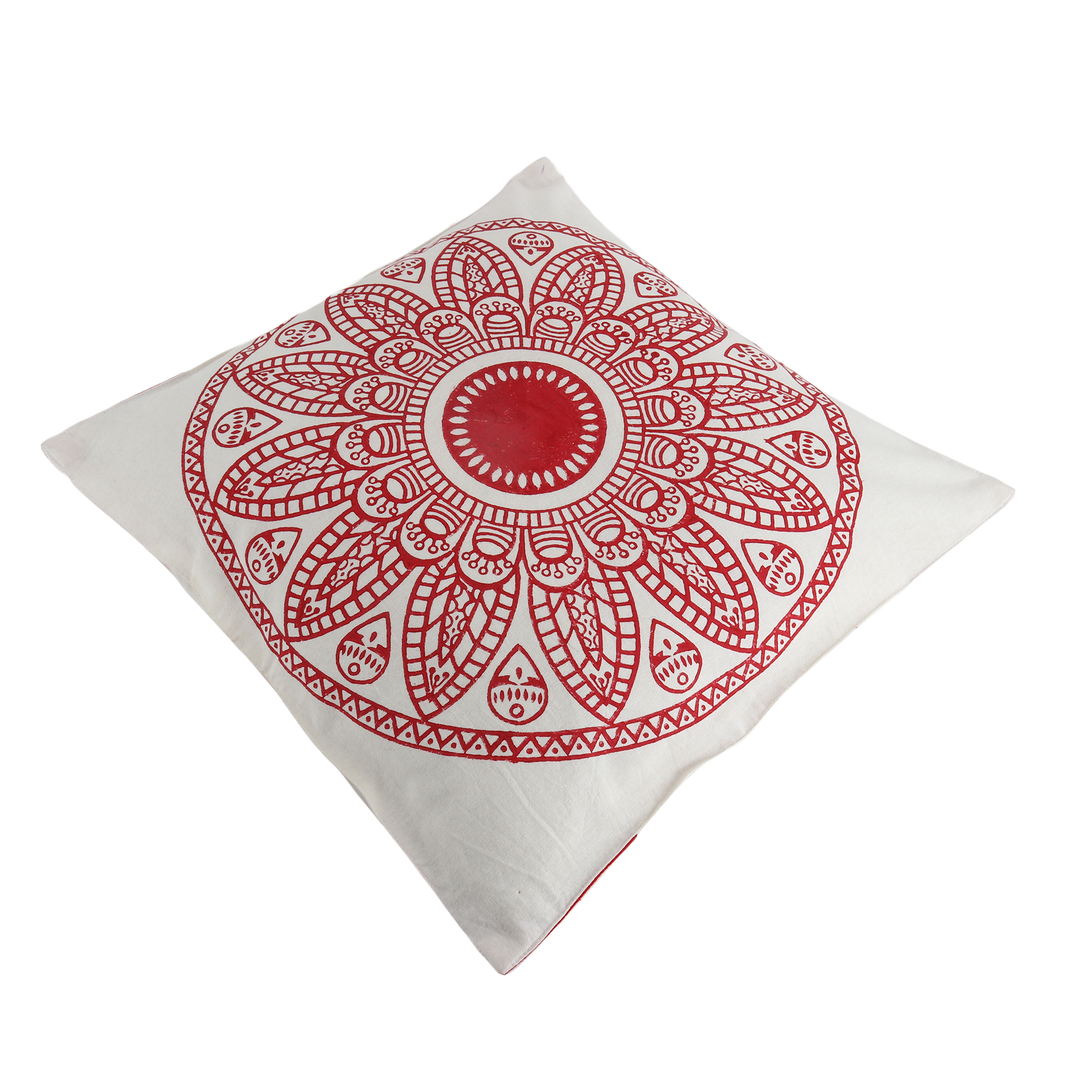 Indha Block Printed Cushion Cover Flower Print Red | 16x16 Cushion Cover Set of 2 |Home Utility | Home Decor | Home Furnishing | Throw Cushion Cover Set | Corporate Gifting