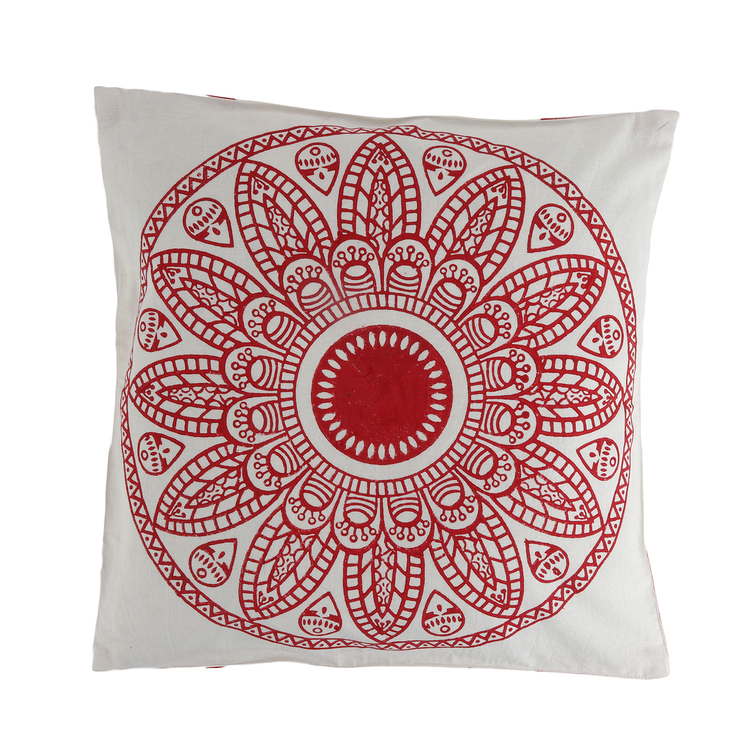 Indha Block Printed Cushion Cover Flower Print Red | 16x16 Cushion Cover Set of 2 |Home Utility | Home Decor | Home Furnishing | Throw Cushion Cover Set | Corporate Gifting
