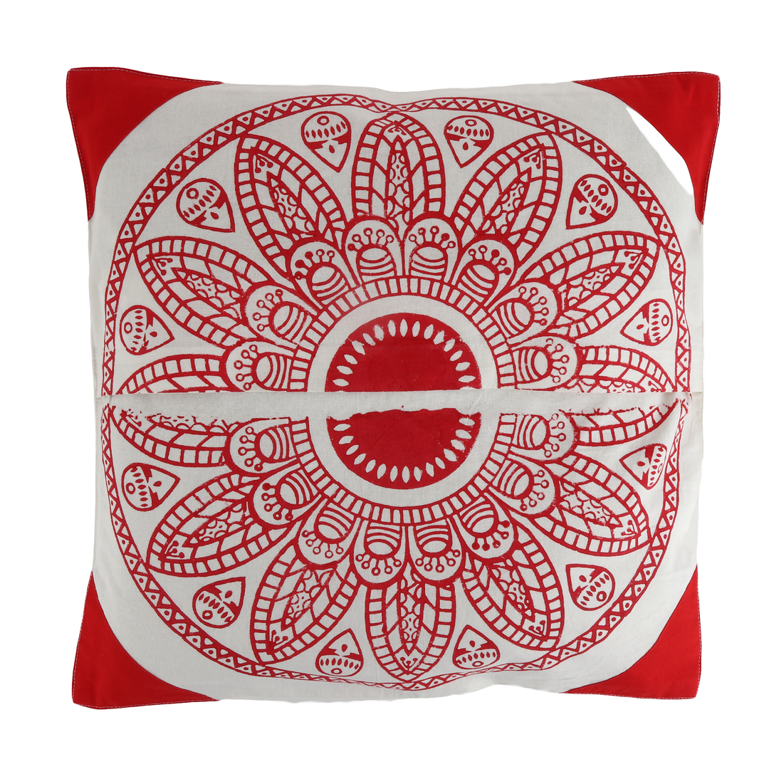 Indha Block Printed Cushion Cover Flower Print Red | 16x16 Cushion Cover Set of 2 |Home Utility | Home Decor | Home Furnishing | Throw Cushion Cover Set | Corporate Gifting