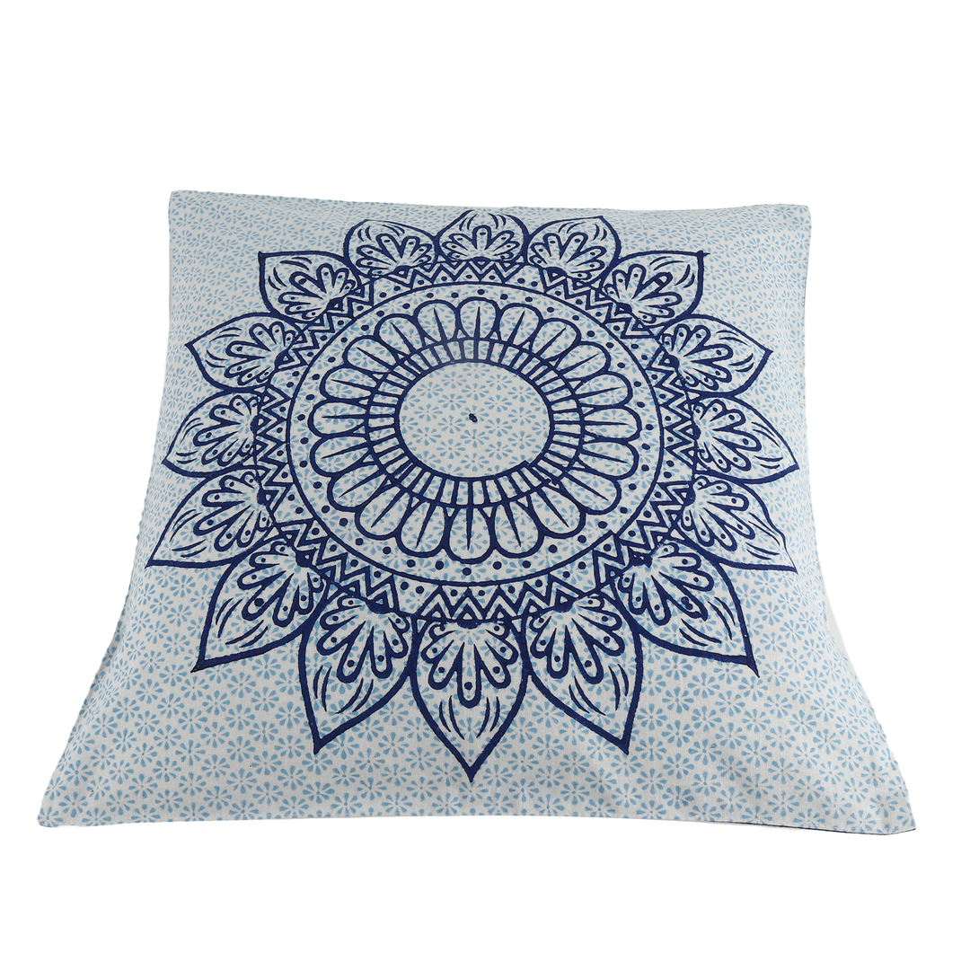 Indha Hand Block Printed Cushion Cover Flower Print | 16X16 inches Decorative Cushion Covers (Set of 2)