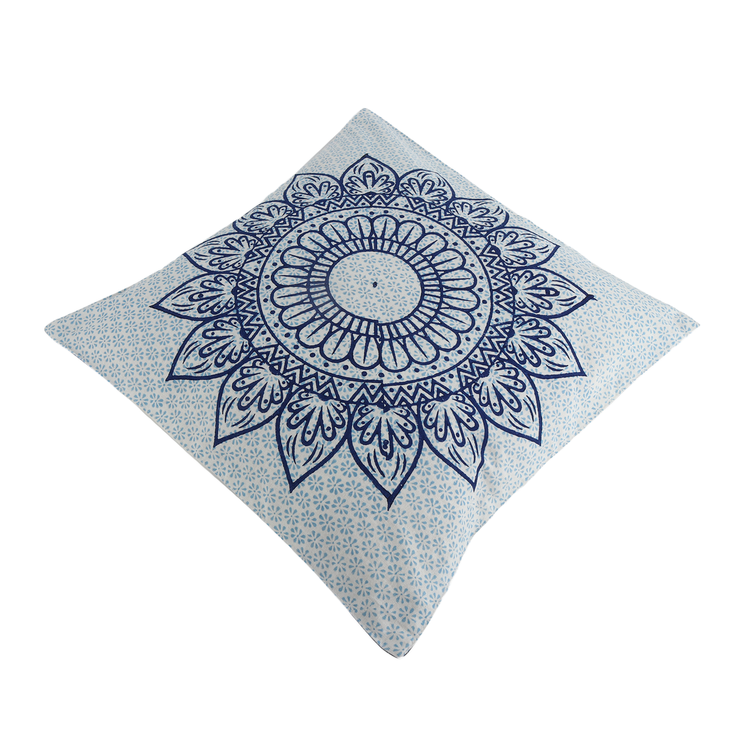 Indha Hand Block Printed Cushion Cover Flower Print | 16X16 inches Decorative Cushion Covers (Set of 2)