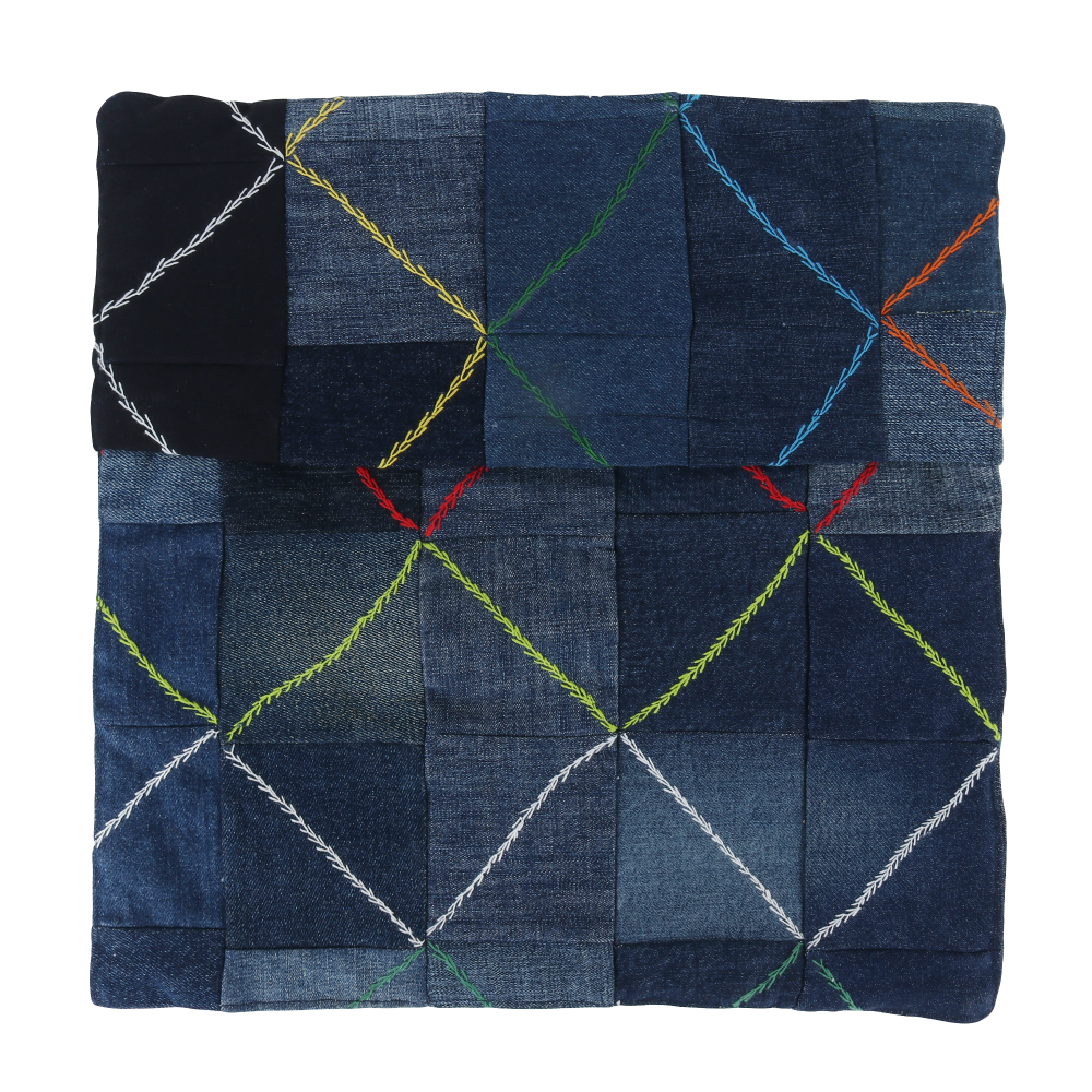 Indha Cushion Cover Denim Patchwork | 16X16 Cushion Cover Blue Denim | Home Decor | Throw Cushion Cover Set | Home Furnishing | Corporate Gifting