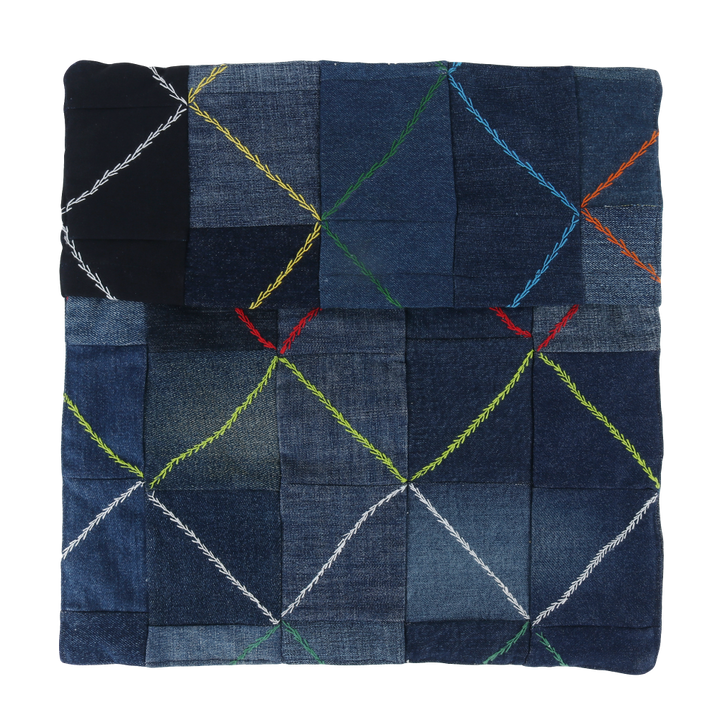 Indha Cushion Cover Denim Patchwork | 16X16 Cushion Cover Blue Denim | Home Decor | Throw Cushion Cover Set | Home Furnishing | Corporate Gifting