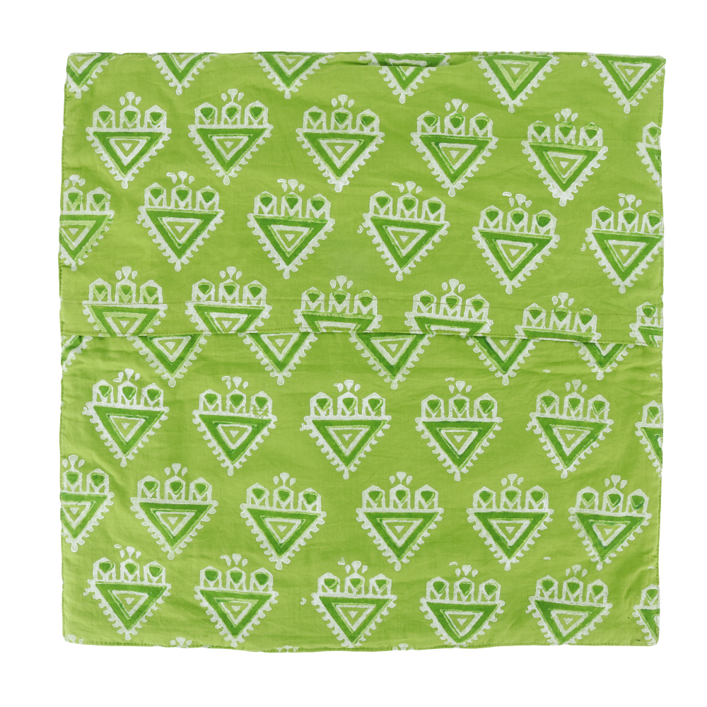 Indha Hand Block Printed Cushion Cover Temple Print | 16x16 Cushion Cover Set of 2 | Green Cotton Cushion Cover | Home Decor | Home Furnishing | Throw Cushion Covers | Corporate Gifting | Block Printed Cushion Cover | Eco-Friendly