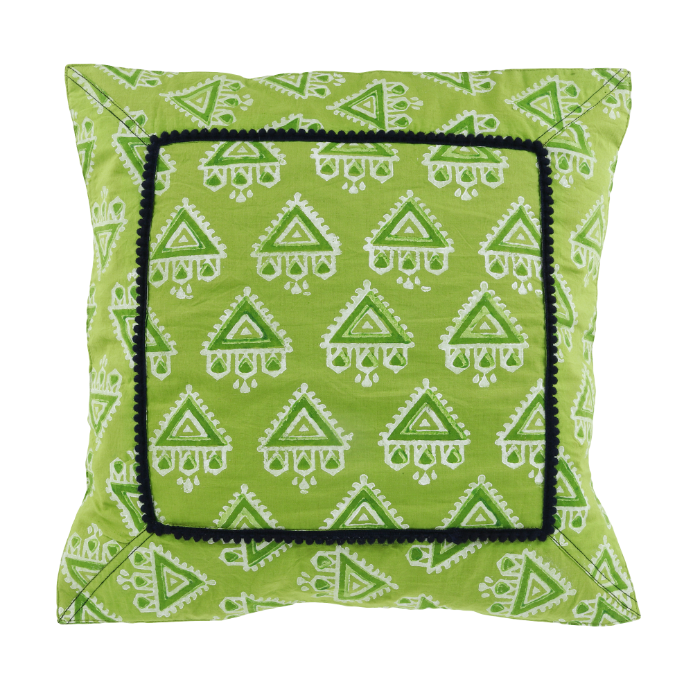 Indha Hand Block Printed Cushion Cover Temple Print | 16x16 Cushion Cover Set of 2 | Green Cotton Cushion Cover | Home Decor | Home Furnishing | Throw Cushion Covers | Corporate Gifting | Block Printed Cushion Cover | Eco-Friendly
