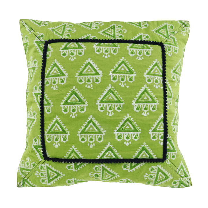 Indha Hand Block Printed Cushion Cover Temple Print | 16x16 Cushion Cover Set of 2 | Green Cotton Cushion Cover | Home Decor | Home Furnishing | Throw Cushion Covers | Corporate Gifting | Block Printed Cushion Cover | Eco-Friendly