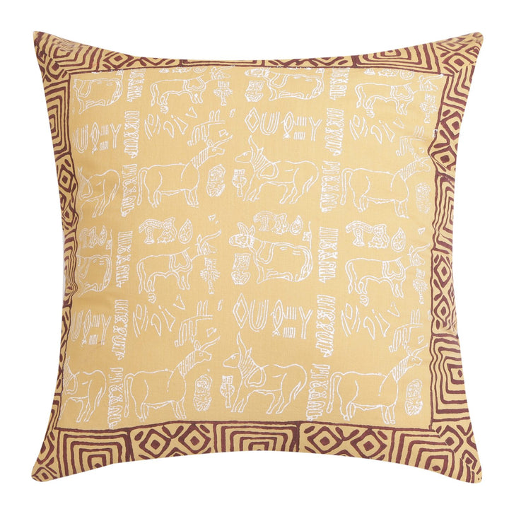 Indha Hand Block Printed Cushion Cover Mohanjo-Daro Print | 16x16 Inches Cushion Covers | Cotton Cushion Cover Set of 2