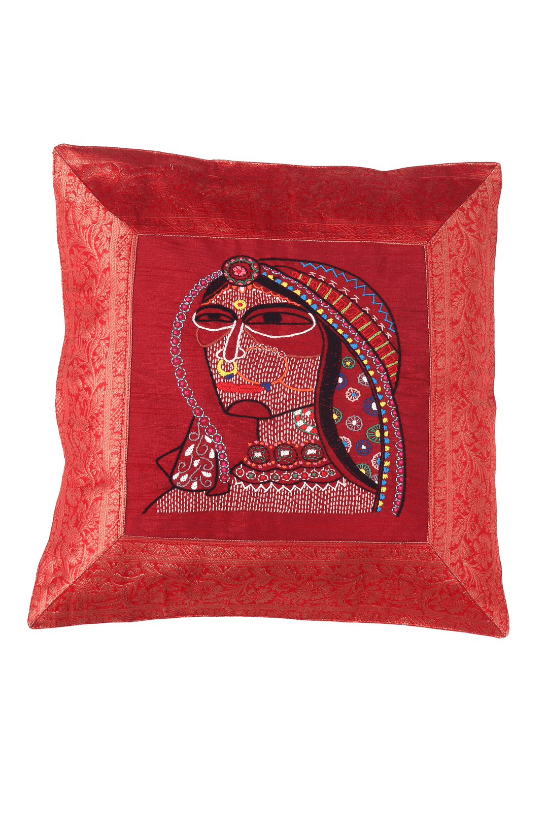 Indha Hand Embroidered Cushion Covers Royal-Couple Embroidery | 16x16 Cushion Covers Set of 2 | Unique Cushion Covers | Home Furnishing | Home Decor | Corporate Gifting
