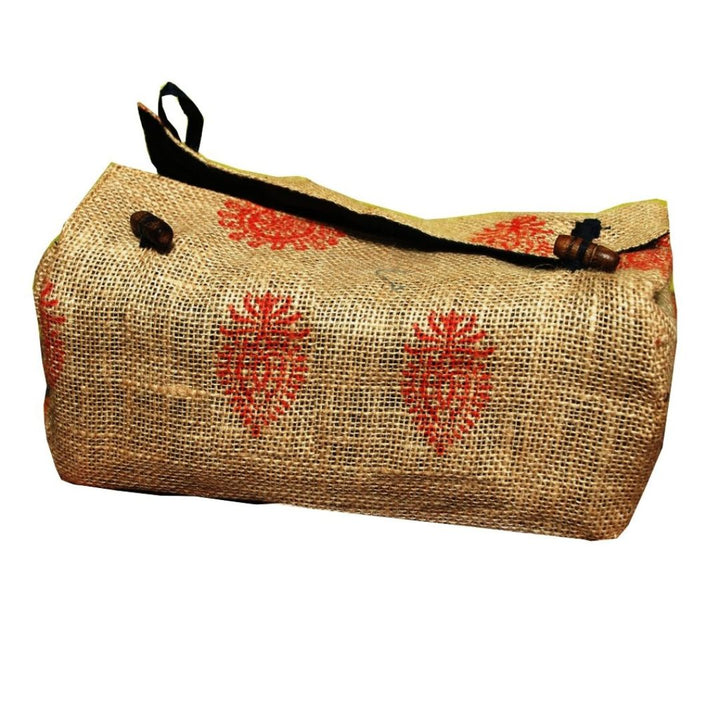 INDHA Hand Block-Print Jute Tissue Box Cover