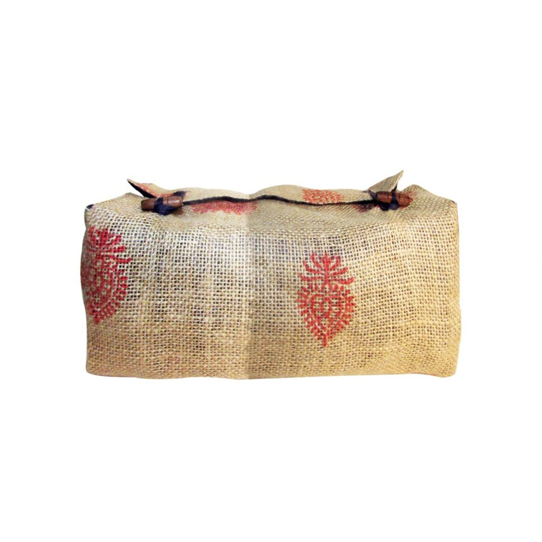 INDHA Hand Block-Print Jute Tissue Box Cover