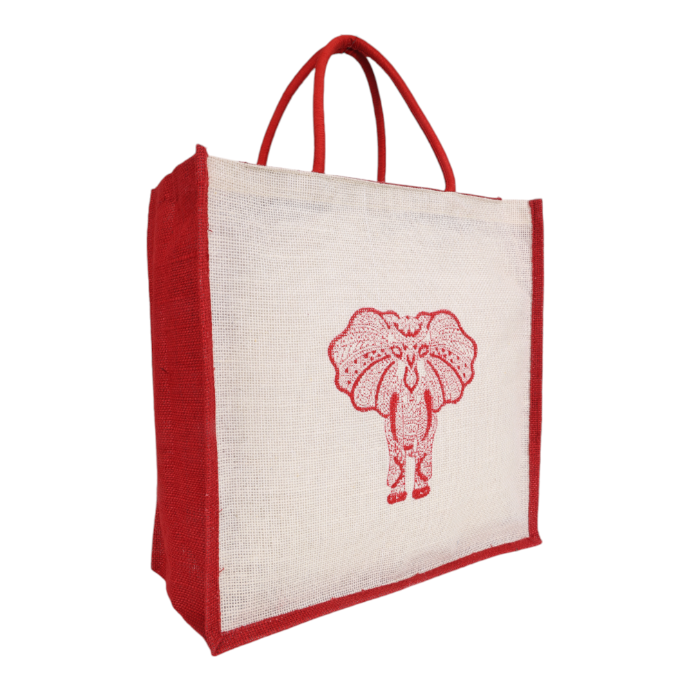 Indha Eco-Friendly Jute Gift Bag with Elephant Block Print – A Sustainable and Stylish Gift Packaging for Special Occasions and Thoughtful Gifting