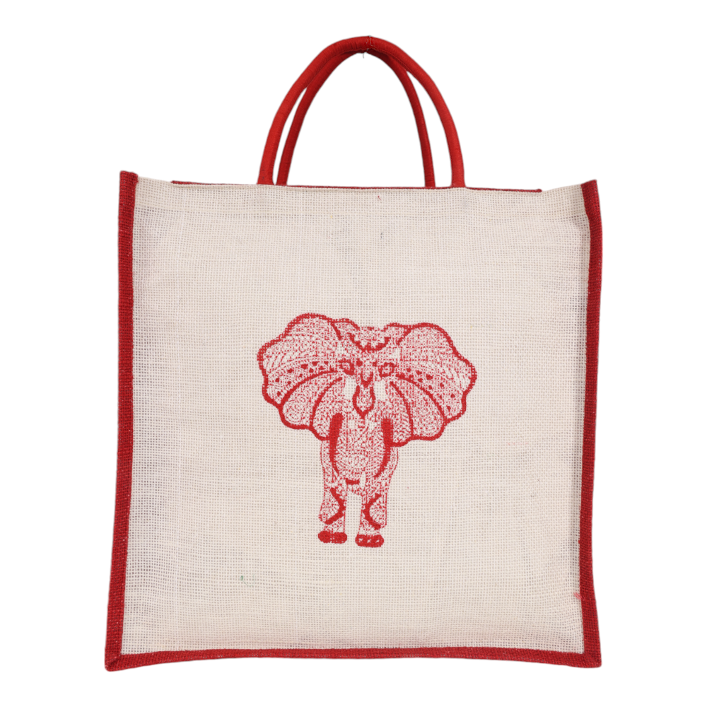 Indha Eco-Friendly Jute Gift Bag with Elephant Block Print – A Sustainable and Stylish Gift Packaging for Special Occasions and Thoughtful Gifting