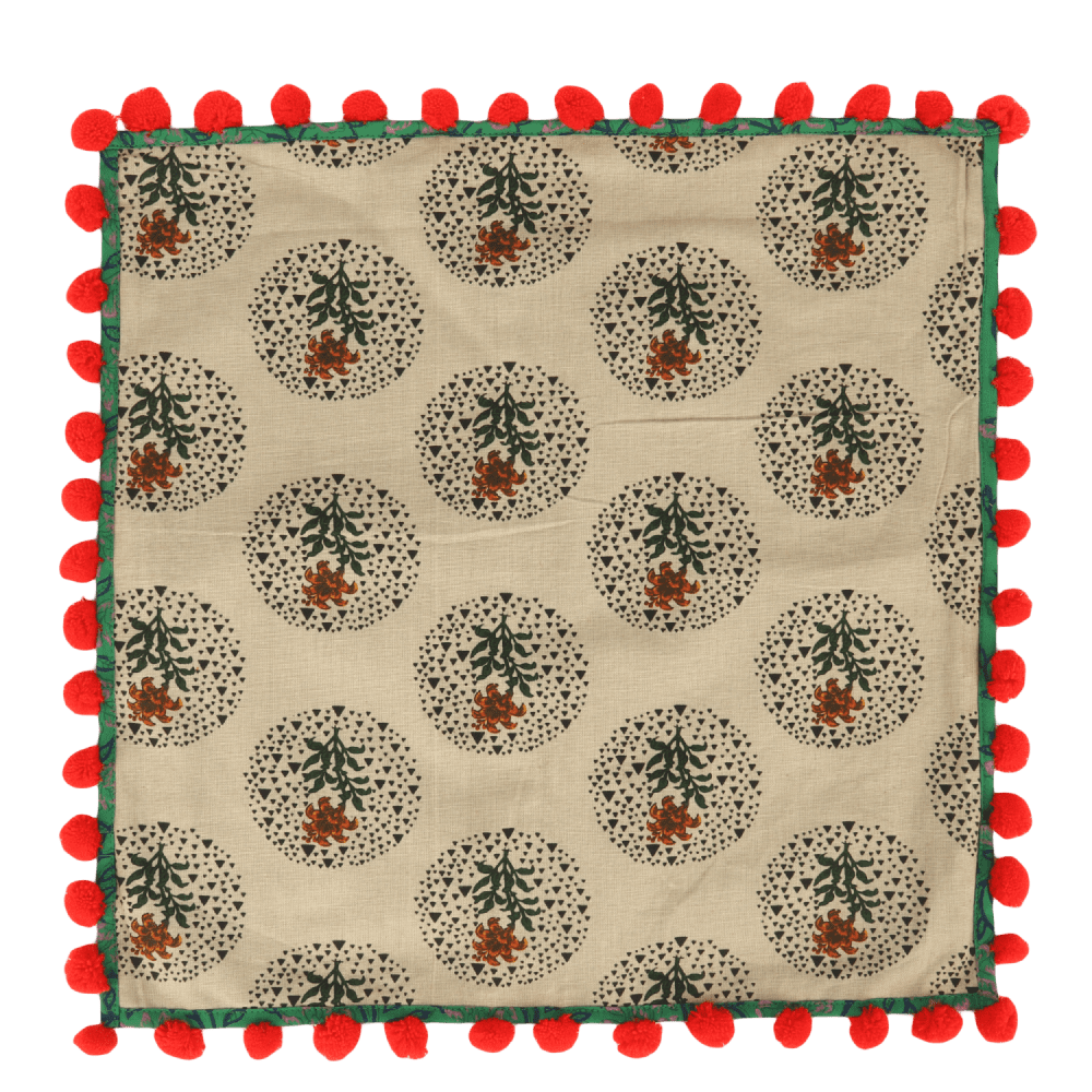 Indha Hand Block-Printed Cushion Cover Flower-Print | 16X16 Cushion Cover Set of 2 | Cotton Cushion Cover | Home Furnishing | Home Decor | Corporate Gifting