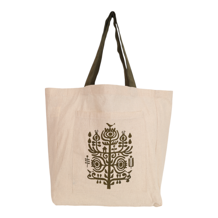 Indha Block-Printed Plant Motif Cotton Tote Bag: Nature-Inspired Art for Everyday Use