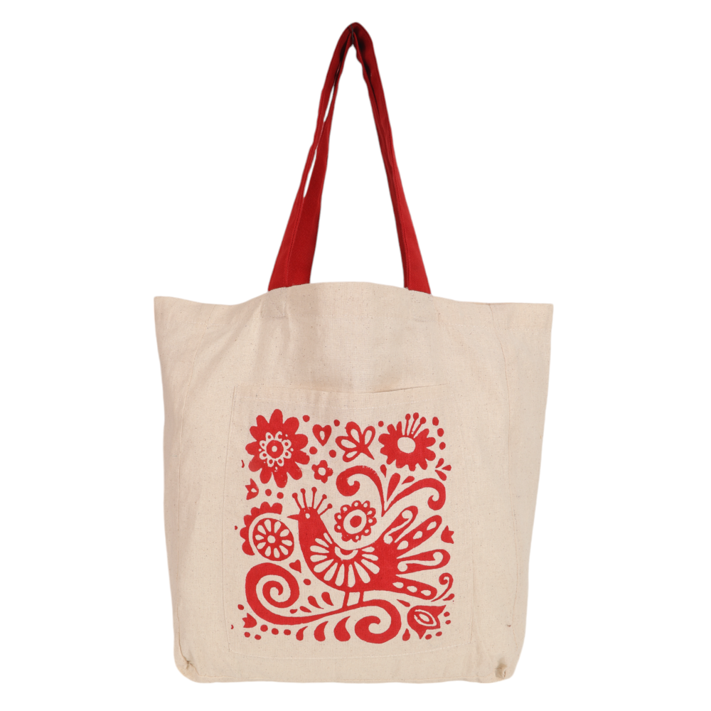 Indha Earthy Blooms: Cotton Floral Tote for Work, Travel &amp; Leisure – A Stylish Block-Printed Boho Bag
