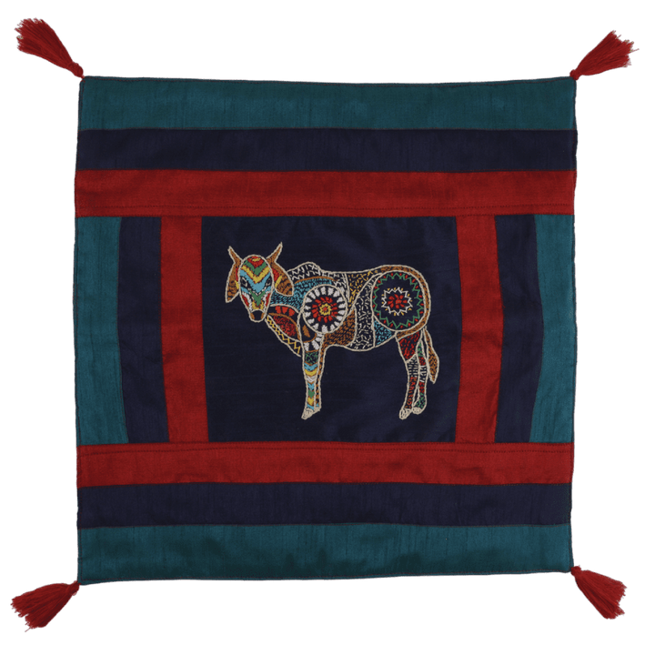 Indha Hand Embroidered Cushion Cover Cow Embroidery | Dupion Silk Cushion Cover |  Corporate Gifting | Home Furnishing | Home Improvement | Home Decor | Set of 2,16x16 Inches Cushion Cover