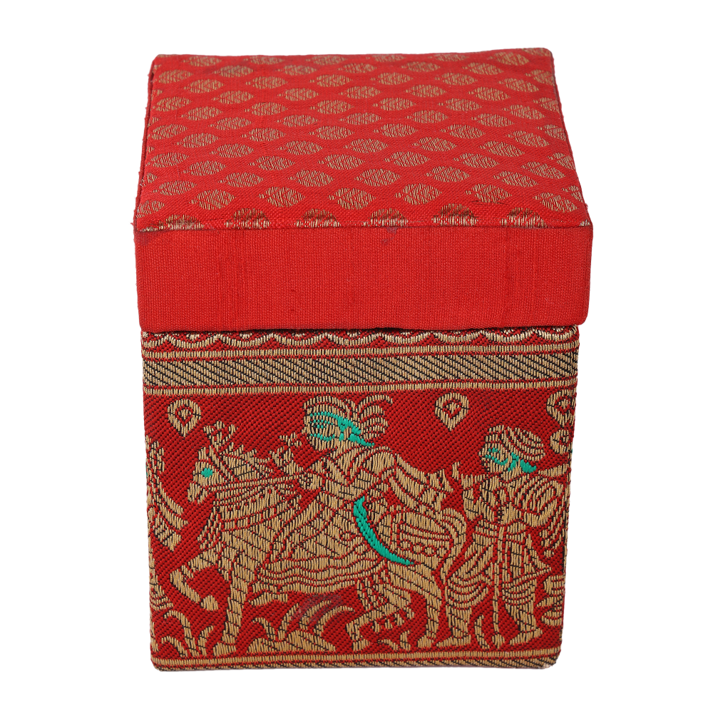 Indha Handcrafted Gift Box | Red Brocade Gift Box | Red Dupion Silk Gift Box | Indian Wedding Theme Hand Woven | Wedding Gift Box | Gifting | Utility Box | Gift Box | Handmade | Ethic Gift Box | Wedding Hamper Gift Box | Wedding Jewellery Box