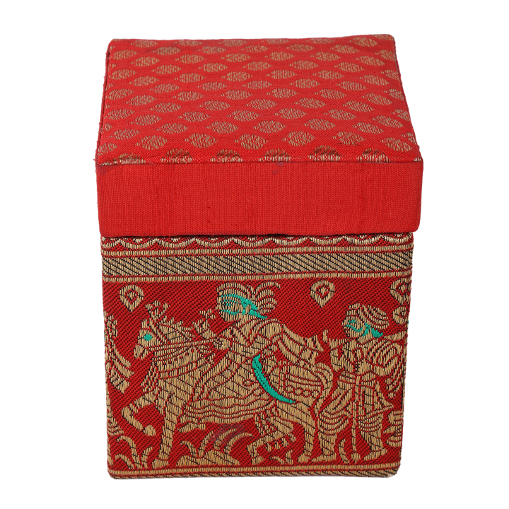 Indha Handcrafted Gift Box | Red Brocade Gift Box | Red Dupion Silk Gift Box | Indian Wedding Theme Hand Woven | Wedding Gift Box | Gifting | Utility Box | Gift Box | Handmade | Ethic Gift Box | Wedding Hamper Gift Box | Wedding Jewellery Box