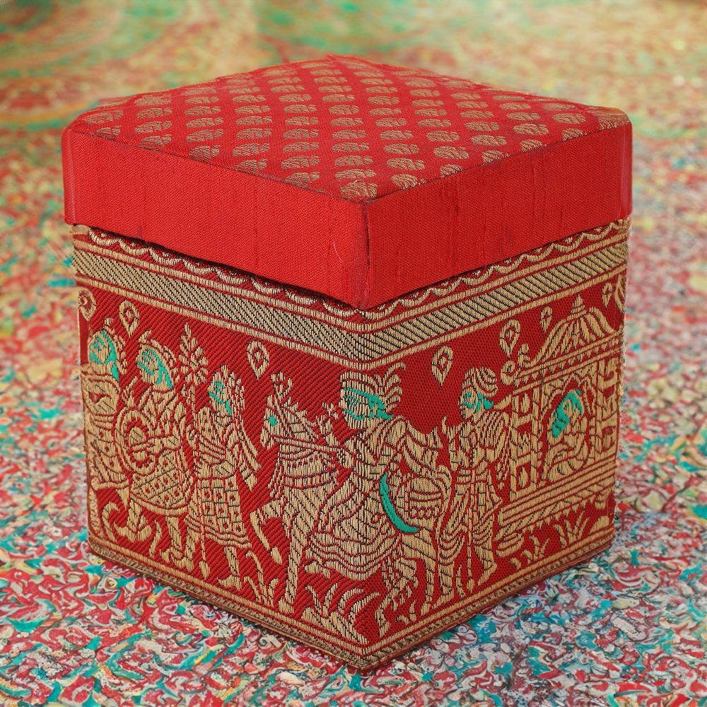 Indha Handcrafted Gift Box | Red Brocade Gift Box | Red Dupion Silk Gift Box | Indian Wedding Theme Hand Woven | Wedding Gift Box | Gifting | Utility Box | Gift Box | Handmade | Ethic Gift Box | Wedding Hamper Gift Box | Wedding Jewellery Box