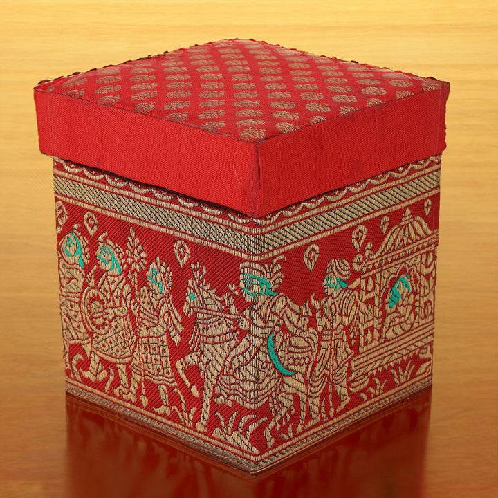 Indha Handcrafted Gift Box | Red Brocade Gift Box | Red Dupion Silk Gift Box | Indian Wedding Theme Hand Woven | Wedding Gift Box | Gifting | Utility Box | Gift Box | Handmade | Ethic Gift Box | Wedding Hamper Gift Box | Wedding Jewellery Box