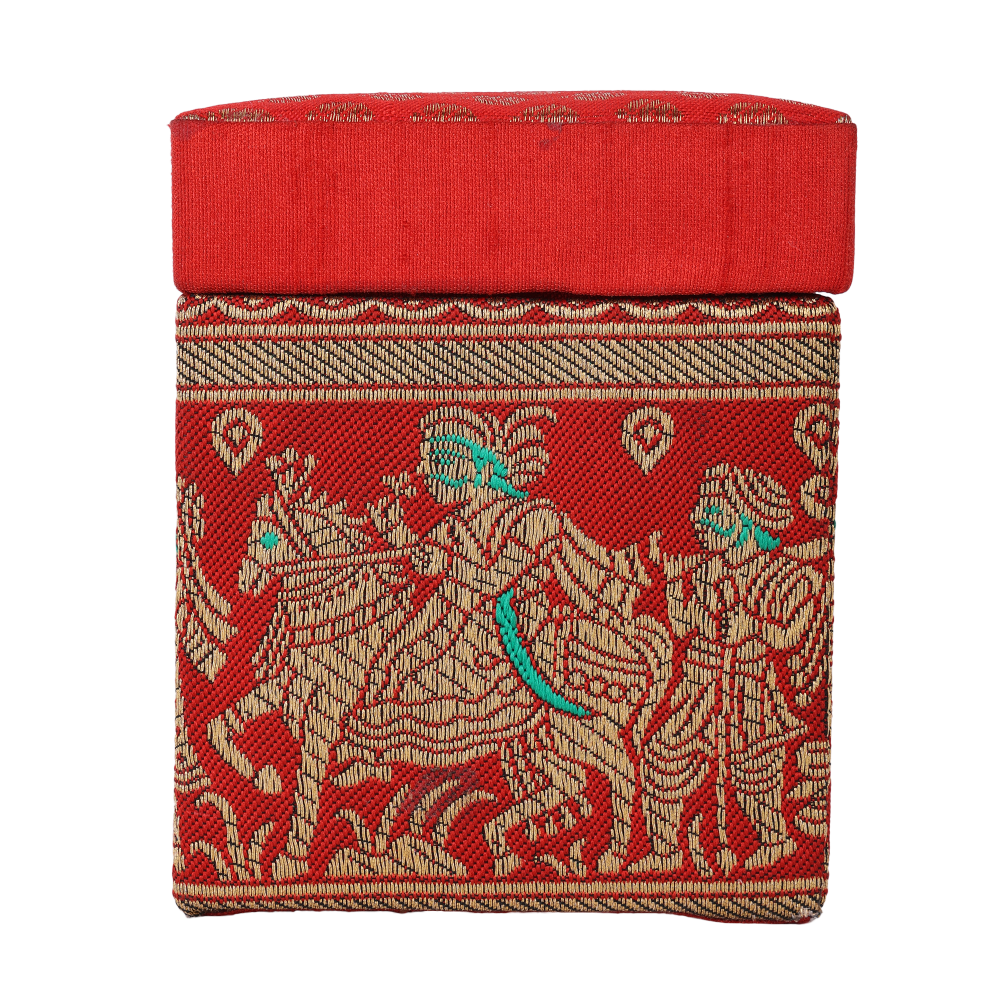 Indha Handcrafted Gift Box | Red Brocade Gift Box | Red Dupion Silk Gift Box | Indian Wedding Theme Hand Woven | Wedding Gift Box | Gifting | Utility Box | Gift Box | Handmade | Ethic Gift Box | Wedding Hamper Gift Box | Wedding Jewellery Box