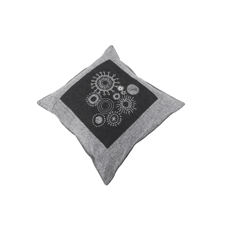 Indha Hand Embroidered Cushion Cover Mandala Art Embroidery | Black Denim Cushion Cover |  Corporate Gifting | Home Furnishing | Home Improvement | Home Decor | Set of 2,16x16 Inches Cushion Covers