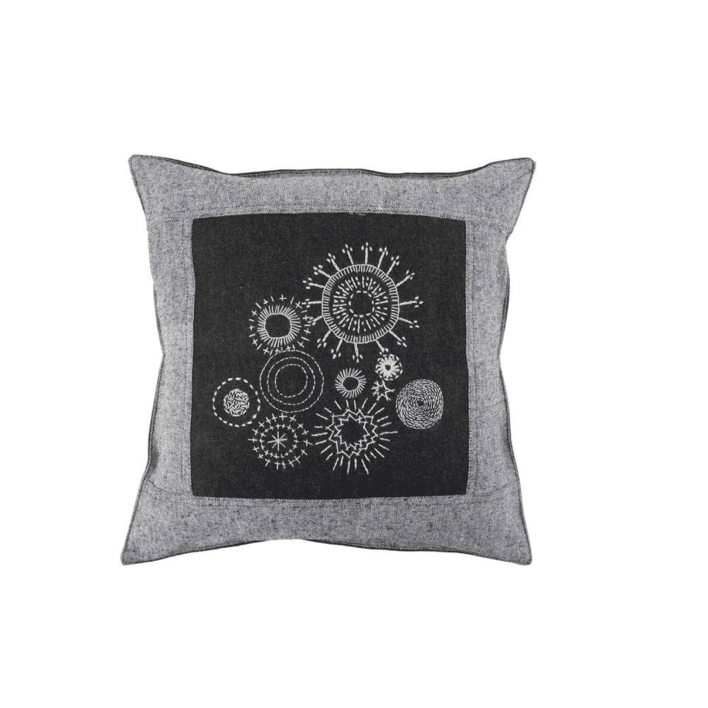 Indha Hand Embroidered Cushion Cover Mandala Art Embroidery | Black Denim Cushion Cover |  Corporate Gifting | Home Furnishing | Home Improvement | Home Decor | Set of 2,16x16 Inches Cushion Covers