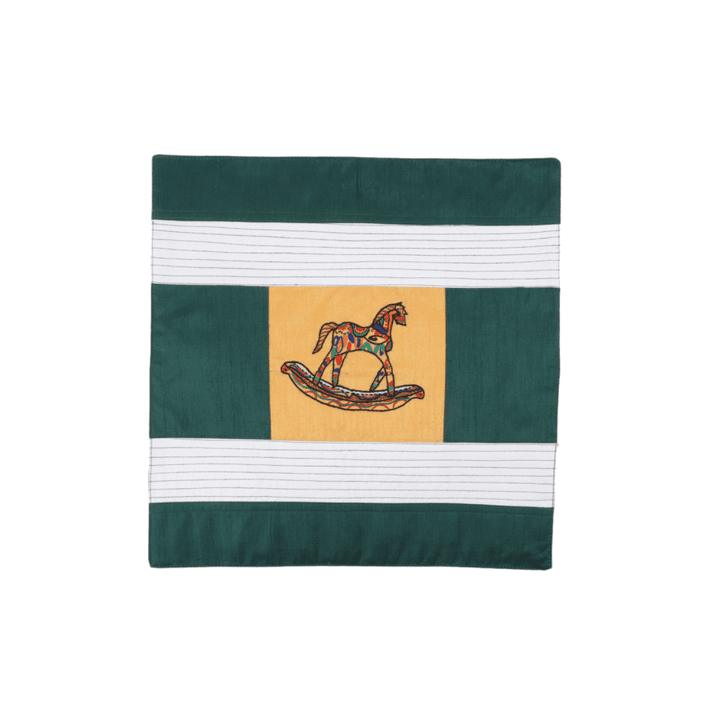 Indha Hand Embroidered Cushion Cover Horse Embroidery | Dupion Silk Cushion Cover |  Corporate Gifting | Home Furnishing | Home Improvement | Home Decor | Set of 2,16x16 Inches Cushion Cover