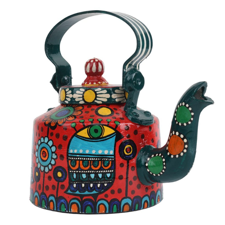 INDHA Decorative Aluminium Hand Painted Kettle Eye-Print | Hand-Painted Kettle Multicolour | Exquisite Design Kettle
