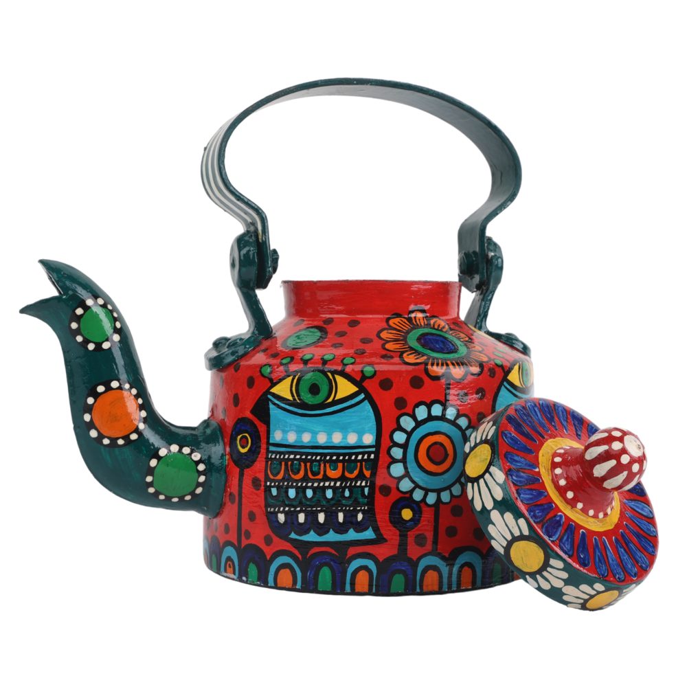 INDHA Decorative Aluminium Hand Painted Kettle Eye-Print | Hand-Painted Kettle Multicolour | Exquisite Design Kettle