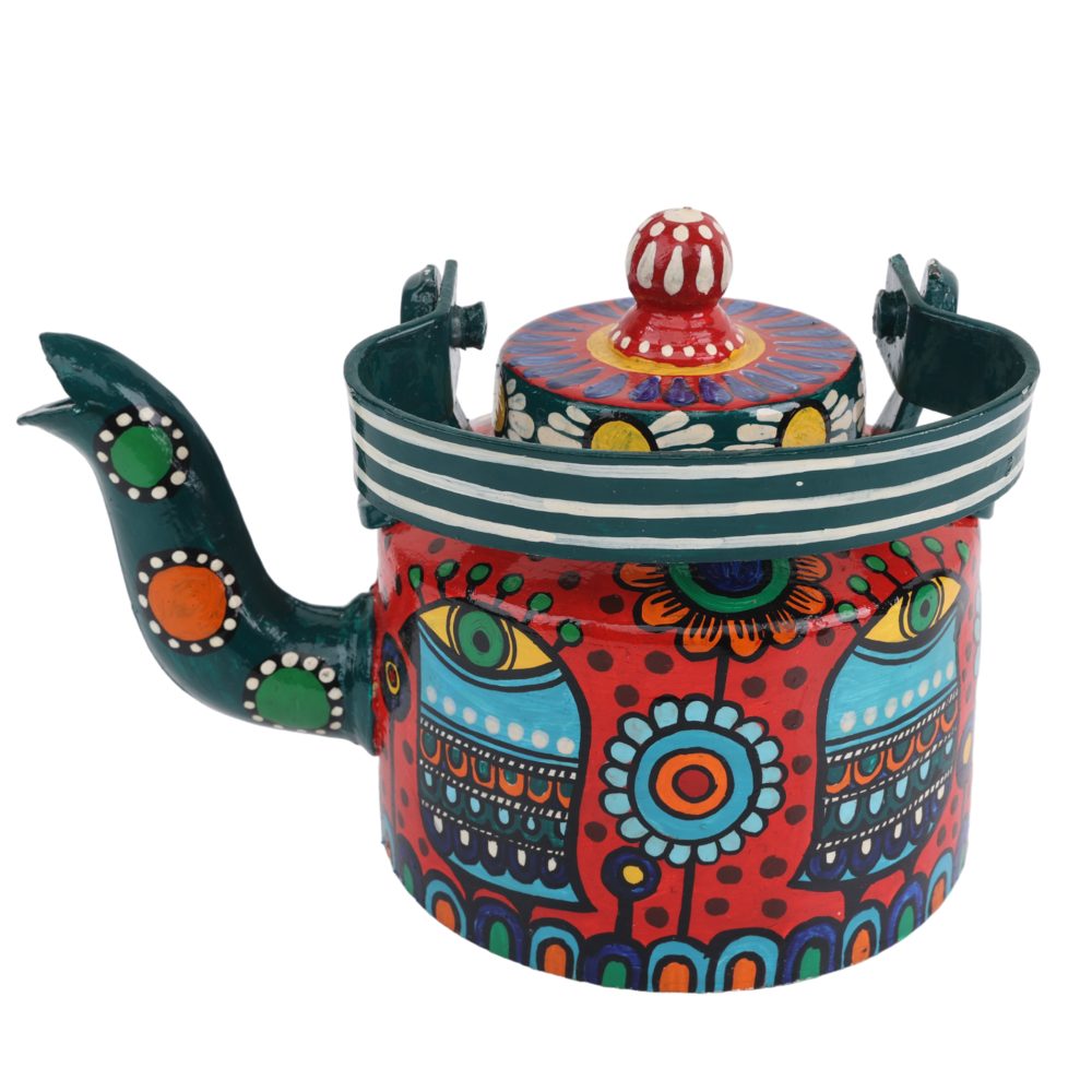 INDHA Decorative Aluminium Hand Painted Kettle Eye-Print | Hand-Painted Kettle Multicolour | Exquisite Design Kettle