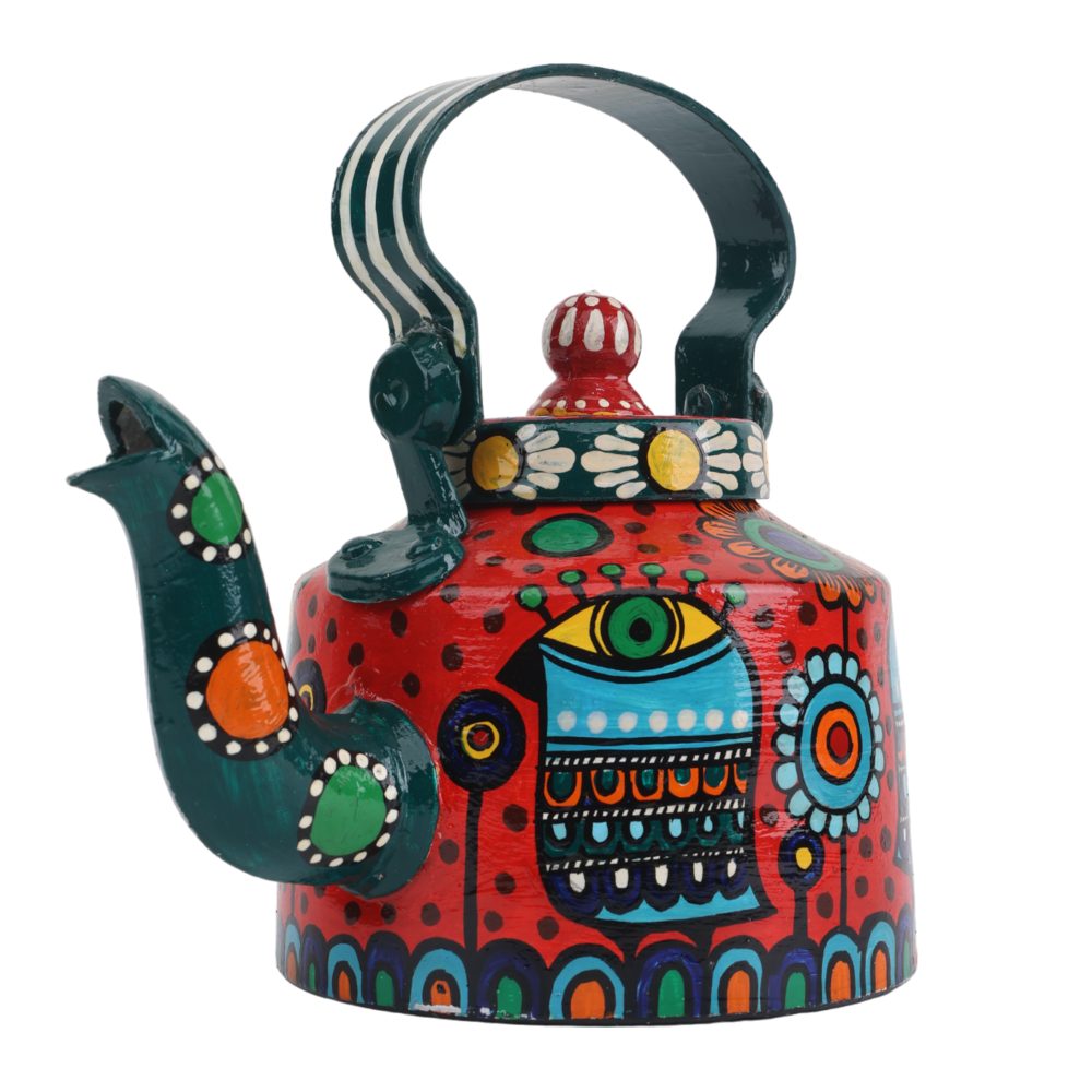 INDHA Decorative Aluminium Hand Painted Kettle Eye-Print | Hand-Painted Kettle Multicolour | Exquisite Design Kettle