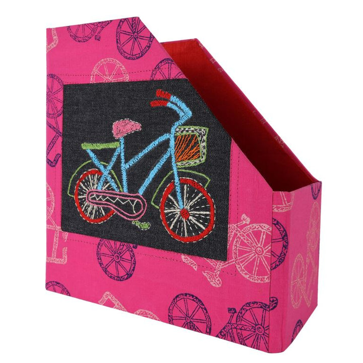 INDHA Handcrafted Magazine Holder |Block Printed Magazine Holder | Hand Embroidered Chain Stitch Work Multicolor Cycle Design Motif